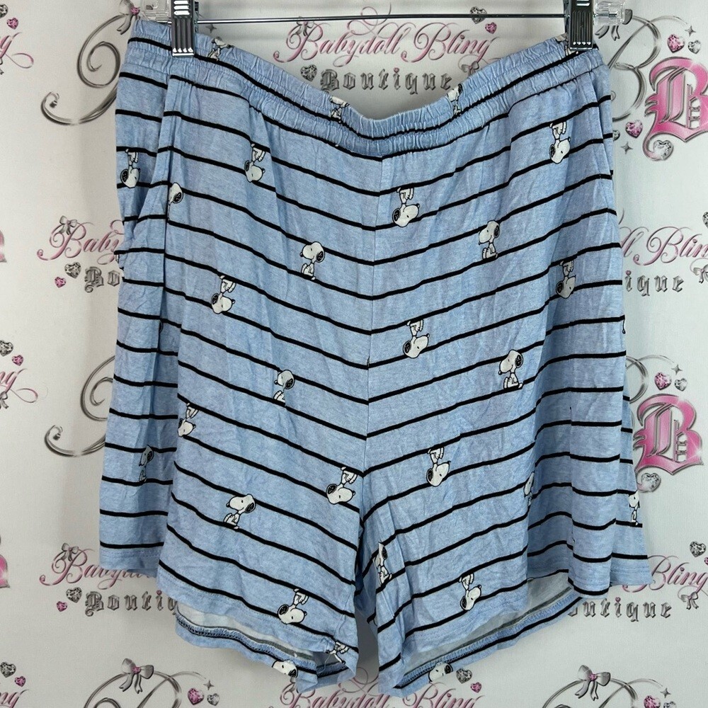 Snoopy peanuts shorts stripes white black Blue Striped Pajama Shorts Print